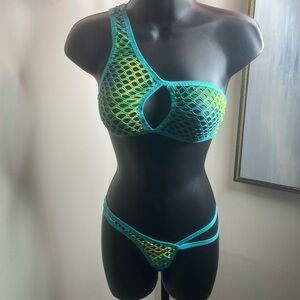 One-Shoulder Fishnet Bikini Set
